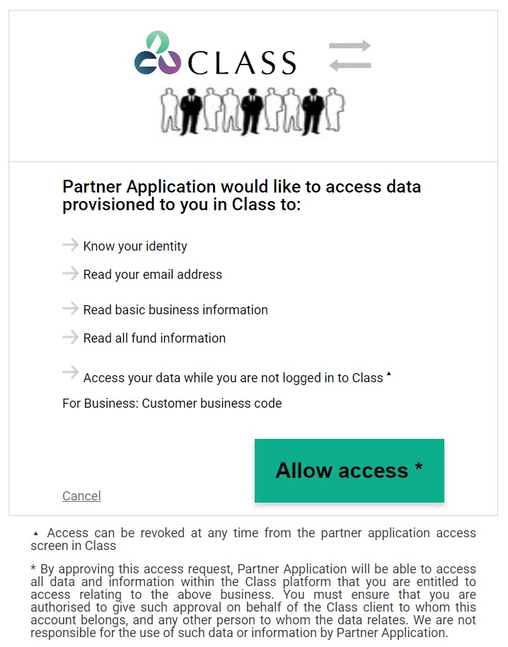 Example of a partner application requesting access to data.